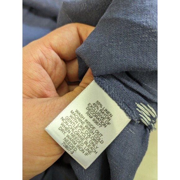 Peyton & Parker Blue Linen Blend Maxi Dress Tassels Side Slits Beachy XL - Picture 7 of 7